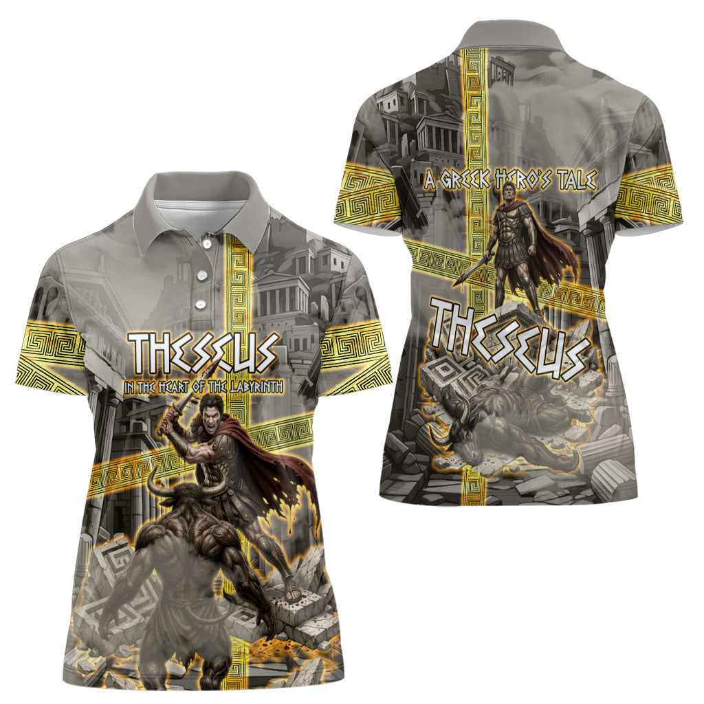 Theseus In The Heart Of The Labyrinth Women Polo Shirt Ancient Greek Mythology Minotaur Warrior Battle Art