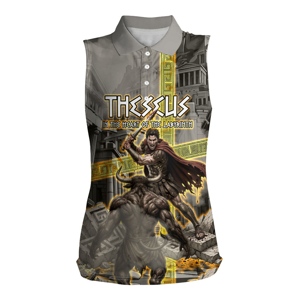 Theseus In The Heart Of The Labyrinth Women Sleeveless Polo Shirt Ancient Greek Mythology Minotaur Warrior Battle Art