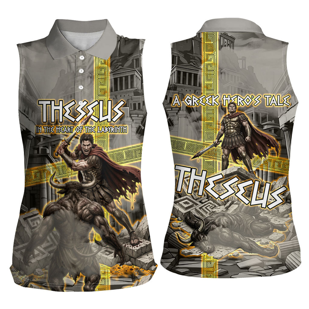Theseus In The Heart Of The Labyrinth Women Sleeveless Polo Shirt Ancient Greek Mythology Minotaur Warrior Battle Art