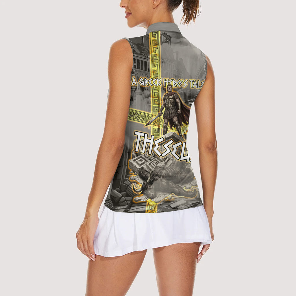 Theseus In The Heart Of The Labyrinth Women Sleeveless Polo Shirt Ancient Greek Mythology Minotaur Warrior Battle Art