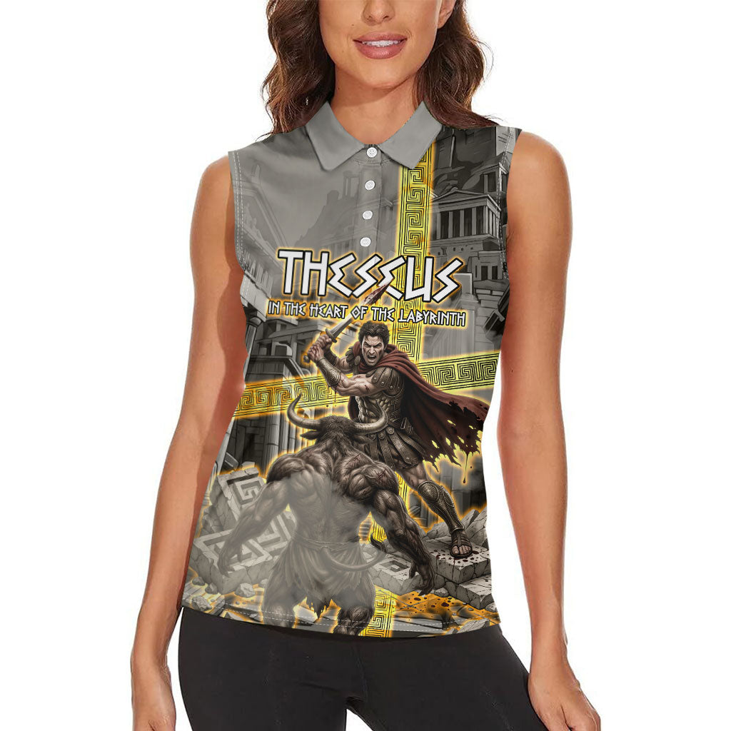 Theseus In The Heart Of The Labyrinth Women Sleeveless Polo Shirt Ancient Greek Mythology Minotaur Warrior Battle Art