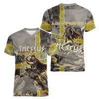 Theseus In The Heart Of The Labyrinth Women V-Neck T-Shirt Ancient Greek Mythology Minotaur Warrior Battle Art