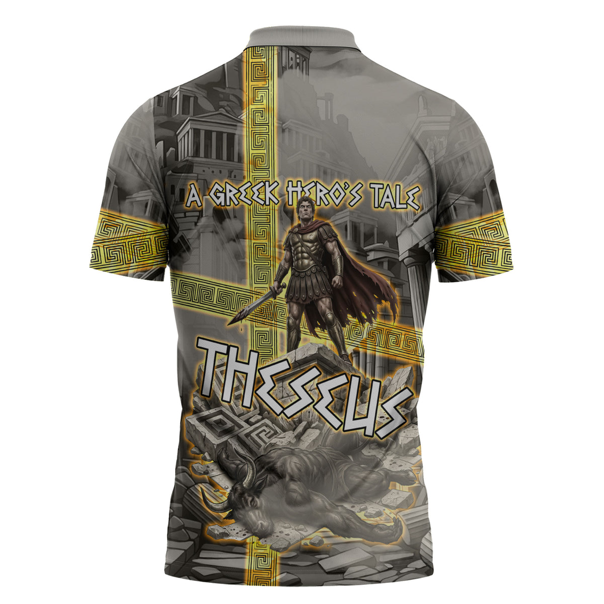 Theseus In The Heart Of The Labyrinth Zipper Polo Shirt Ancient Greek Mythology Minotaur Warrior Battle Art
