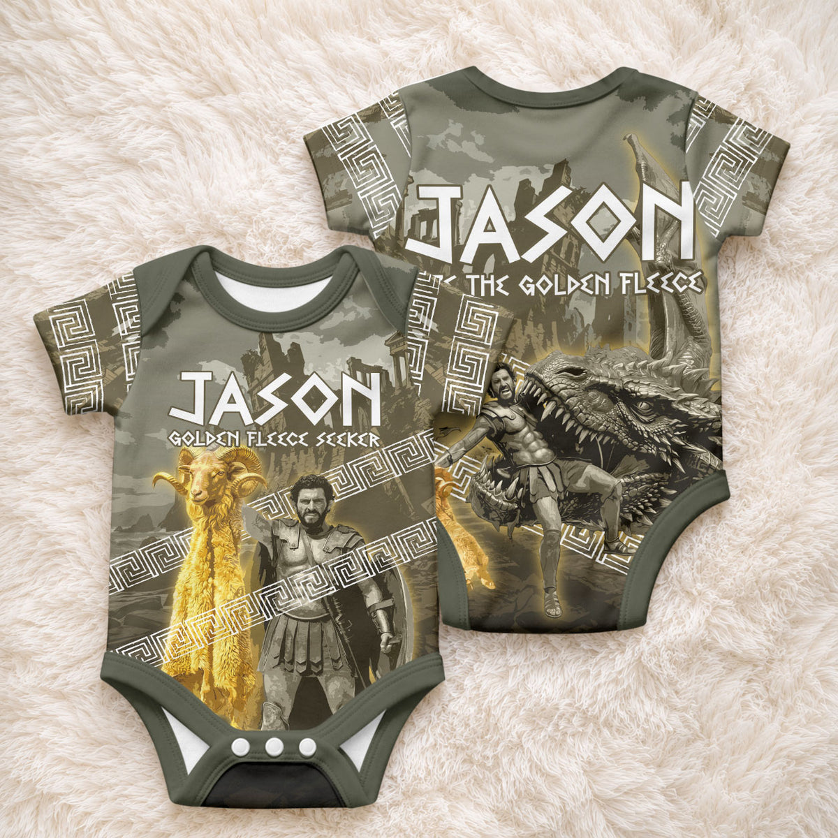 Jason Golden Fleece Seeker Baby Onesie Ancient Greek Mythology Heroic Warrior Dragon Battle
