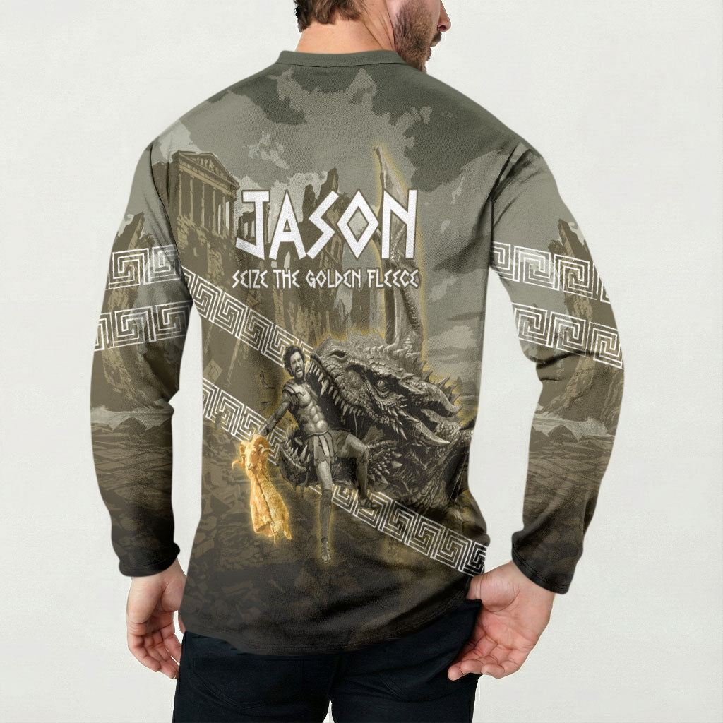 Jason Golden Fleece Seeker Button Sweatshirt Ancient Greek Mythology Heroic Warrior Dragon Battle