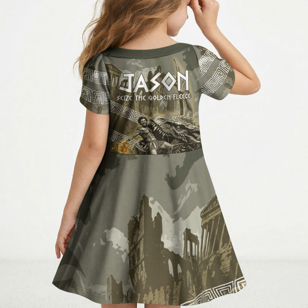 Jason Golden Fleece Seeker Kid Short Sleeve Dress Ancient Greek Mythology Heroic Warrior Dragon Battle