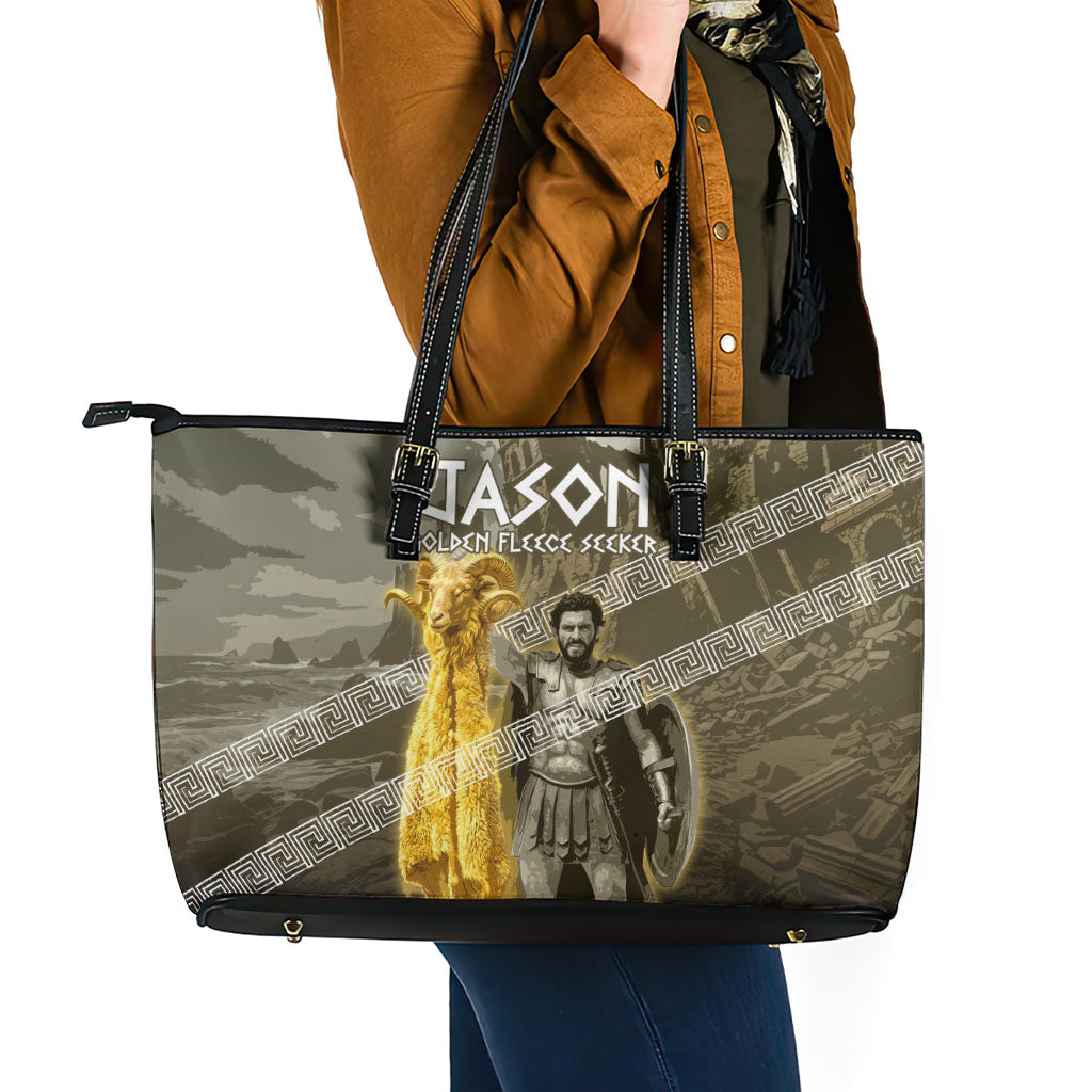 Jason Golden Fleece Seeker Leather Tote Bag Ancient Greek Mythology Heroic Warrior Dragon Battle