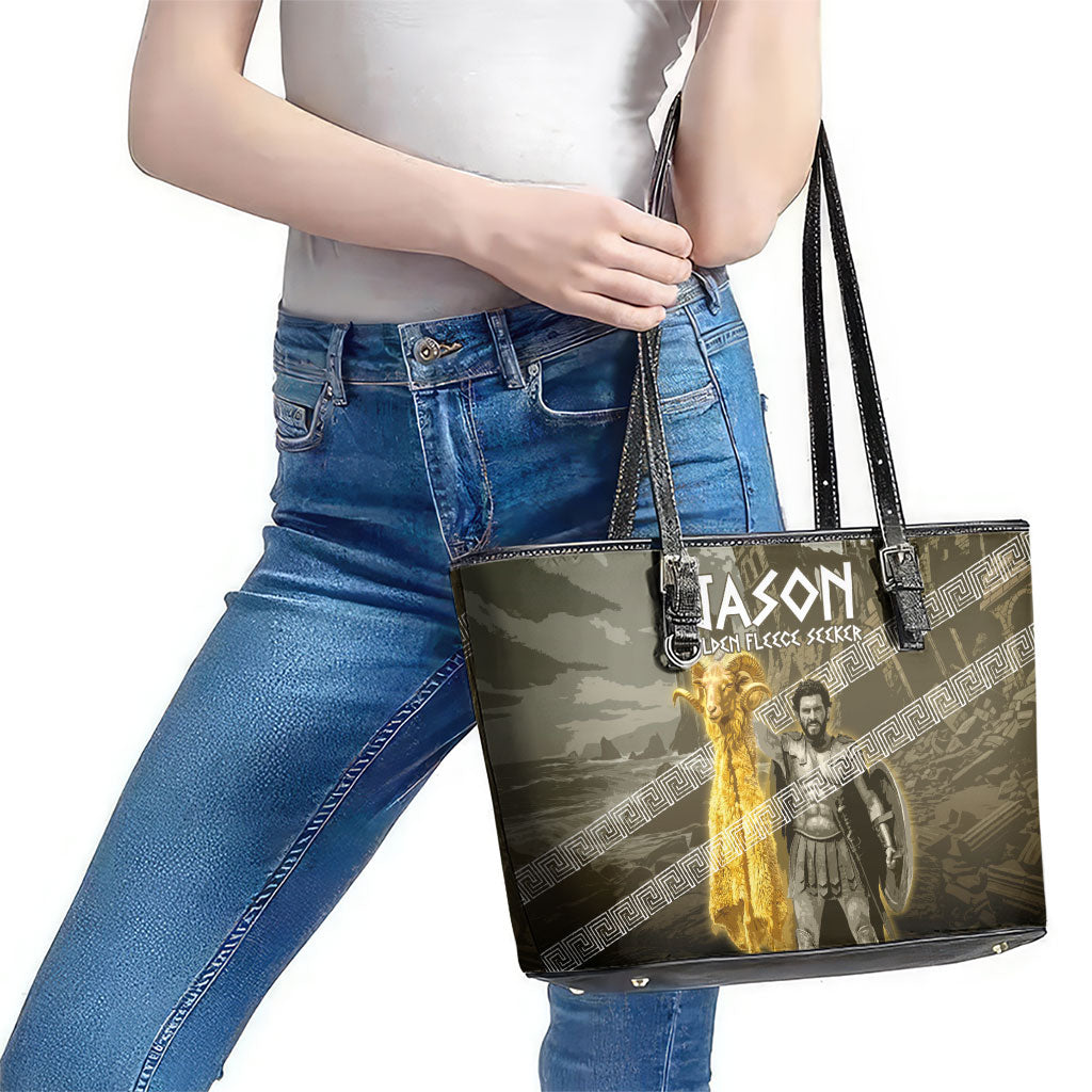 Jason Golden Fleece Seeker Leather Tote Bag Ancient Greek Mythology Heroic Warrior Dragon Battle