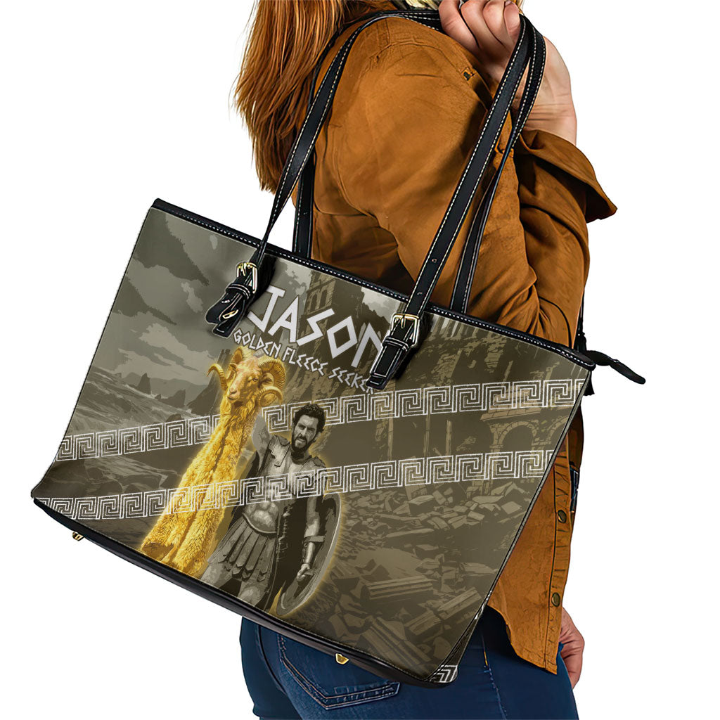 Jason Golden Fleece Seeker Leather Tote Bag Ancient Greek Mythology Heroic Warrior Dragon Battle