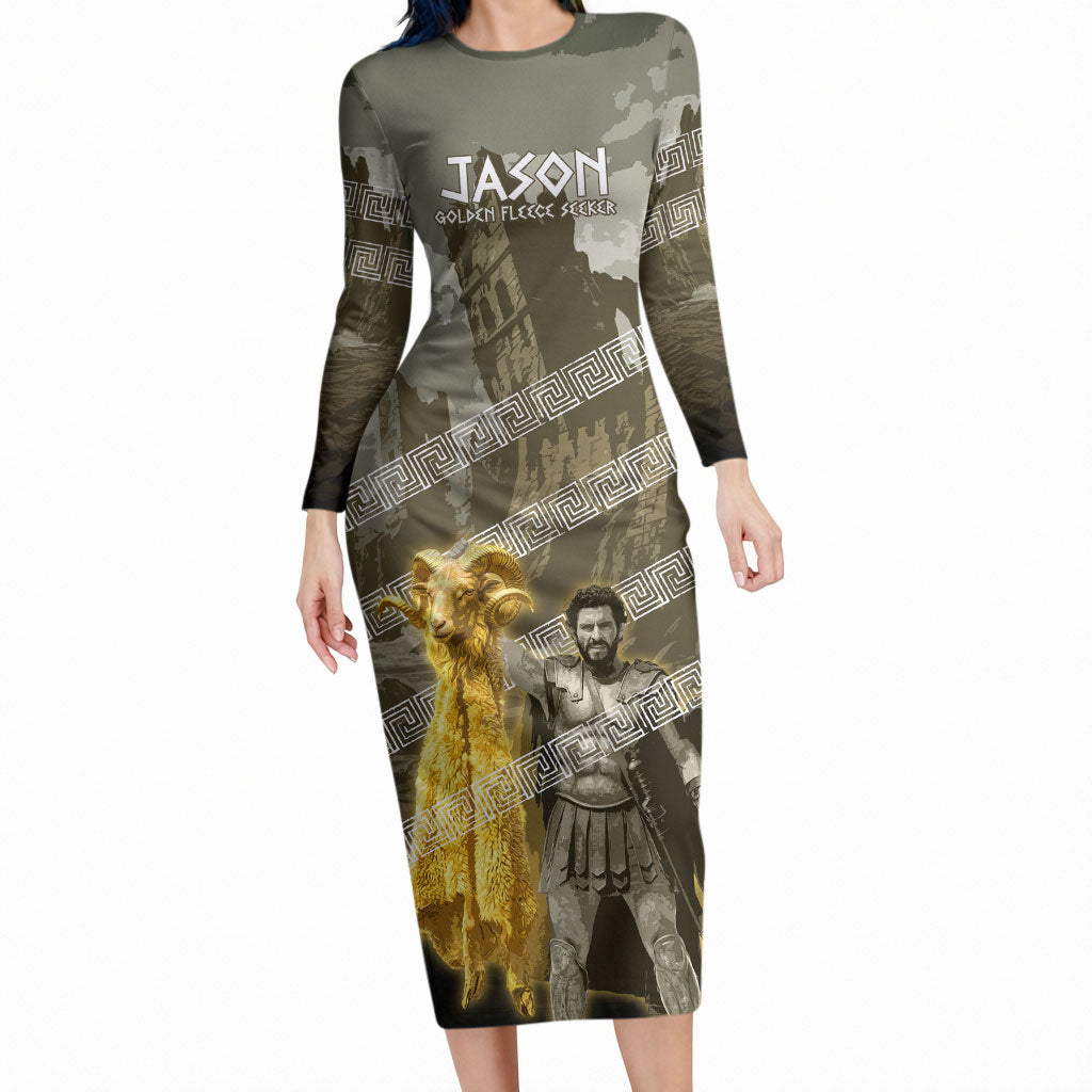 Jason Golden Fleece Seeker Long Sleeve Bodycon Dress Ancient Greek Mythology Heroic Warrior Dragon Battle