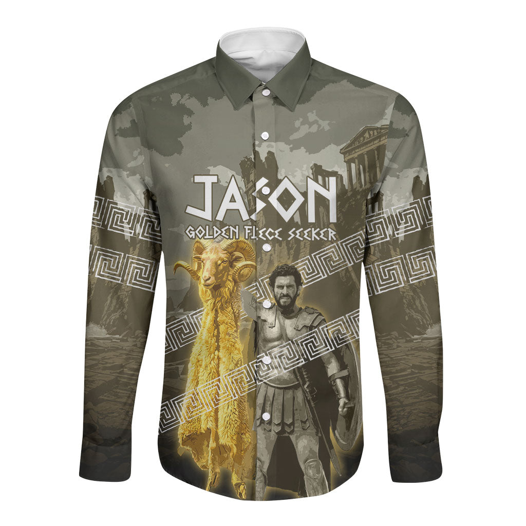 Jason Golden Fleece Seeker Long Sleeve Button Shirt Ancient Greek Mythology Heroic Warrior Dragon Battle