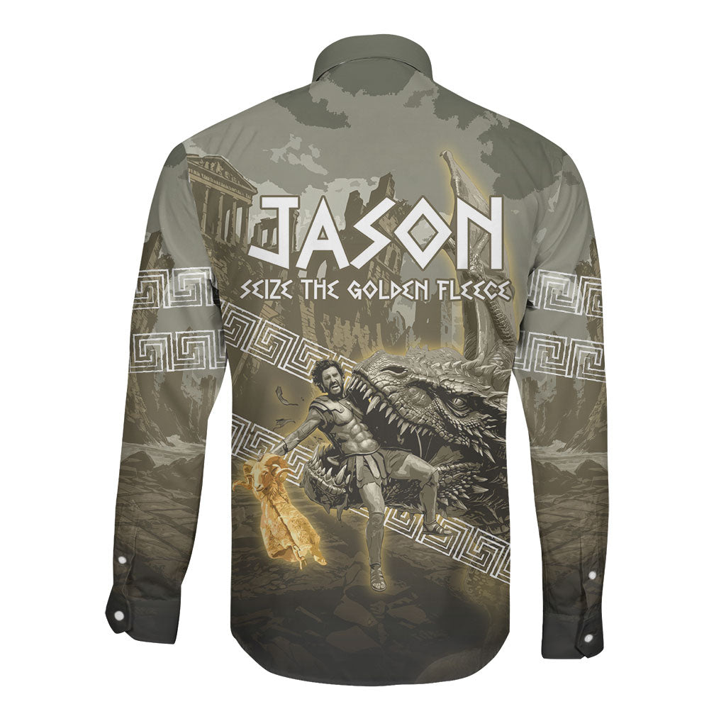 Jason Golden Fleece Seeker Long Sleeve Button Shirt Ancient Greek Mythology Heroic Warrior Dragon Battle