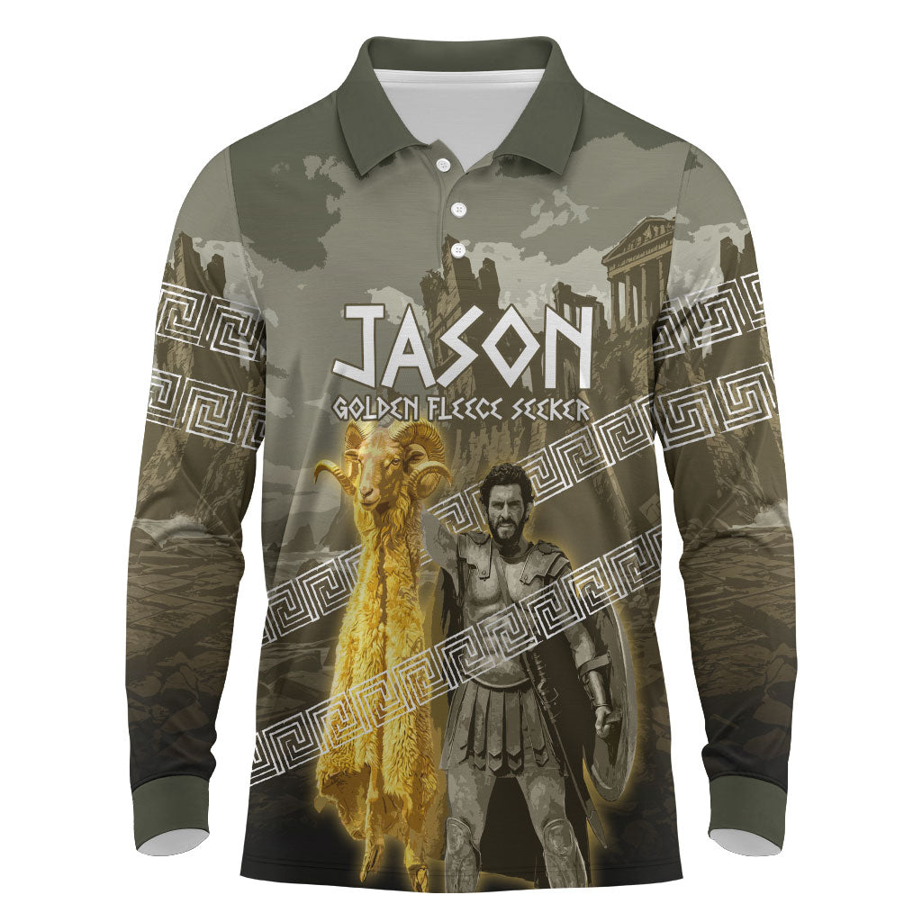 Jason Golden Fleece Seeker Long Sleeve Polo Shirt Ancient Greek Mythology Heroic Warrior Dragon Battle