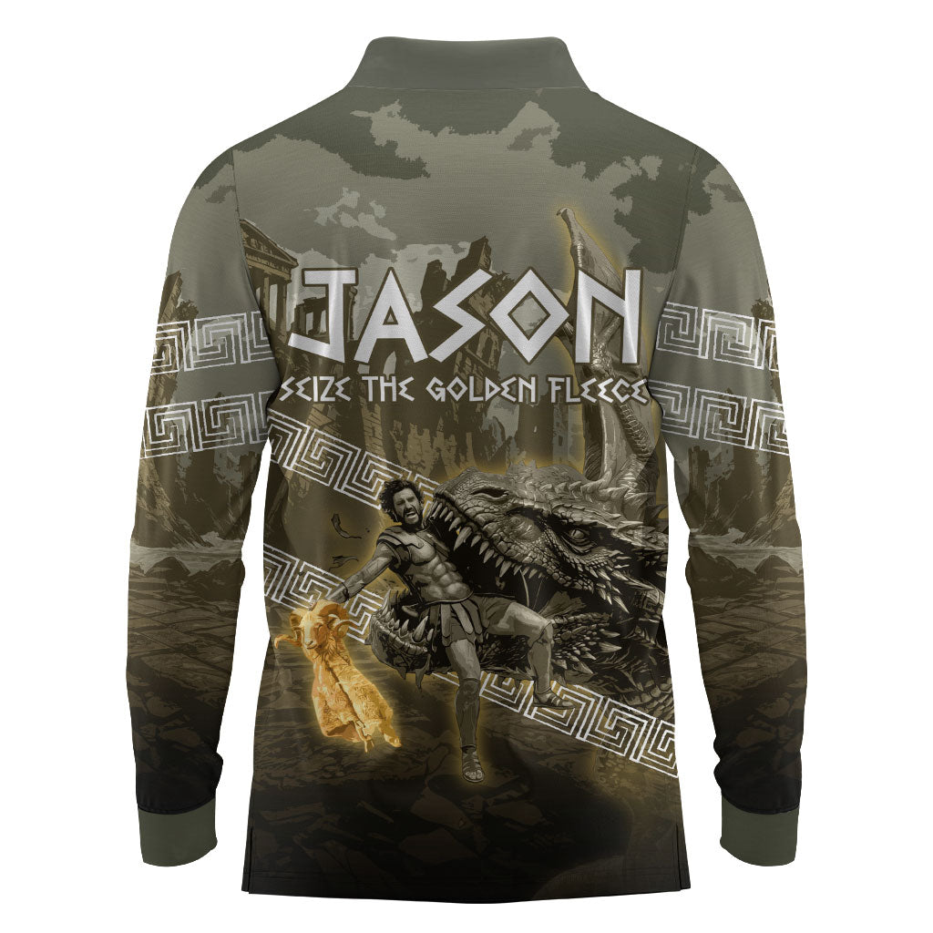 Jason Golden Fleece Seeker Long Sleeve Polo Shirt Ancient Greek Mythology Heroic Warrior Dragon Battle
