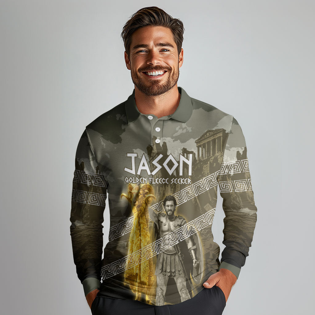Jason Golden Fleece Seeker Long Sleeve Polo Shirt Ancient Greek Mythology Heroic Warrior Dragon Battle
