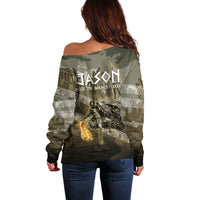 Jason Golden Fleece Seeker Off Shoulder Sweater Ancient Greek Mythology Heroic Warrior Dragon Battle