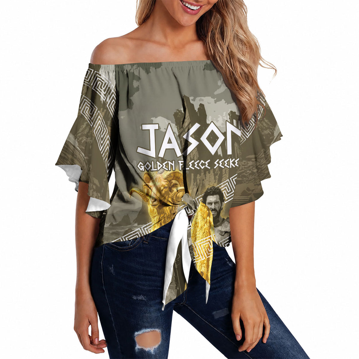 Jason Golden Fleece Seeker Off Shoulder Wrap Waist Top Ancient Greek Mythology Heroic Warrior Dragon Battle