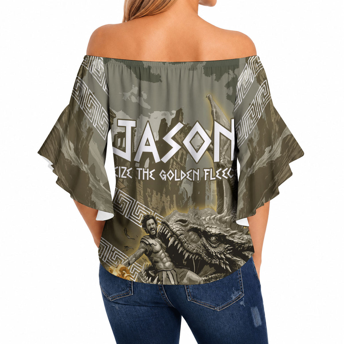Jason Golden Fleece Seeker Off Shoulder Wrap Waist Top Ancient Greek Mythology Heroic Warrior Dragon Battle