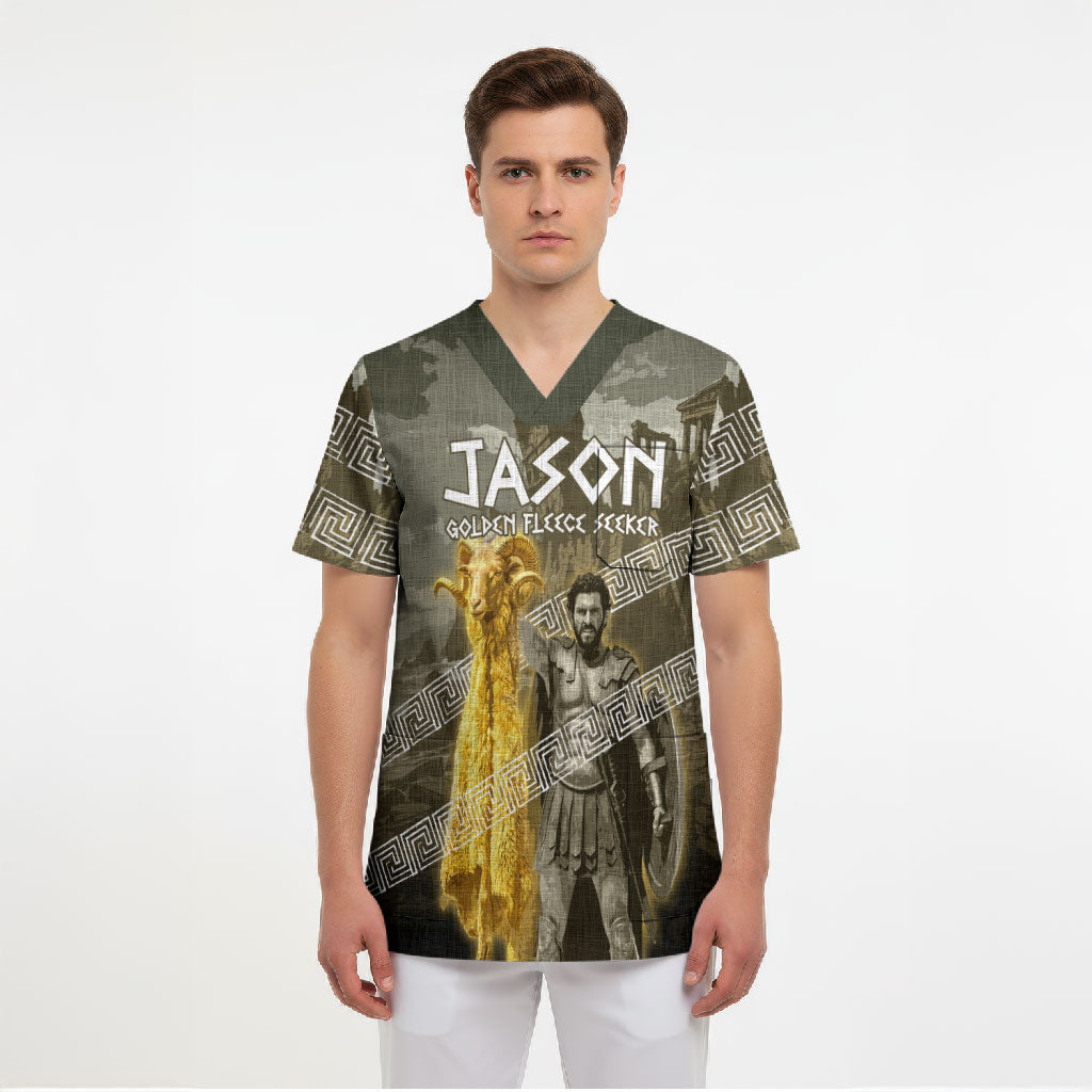 Jason Golden Fleece Seeker Scrub Top Ancient Greek Mythology Heroic Warrior Dragon Battle