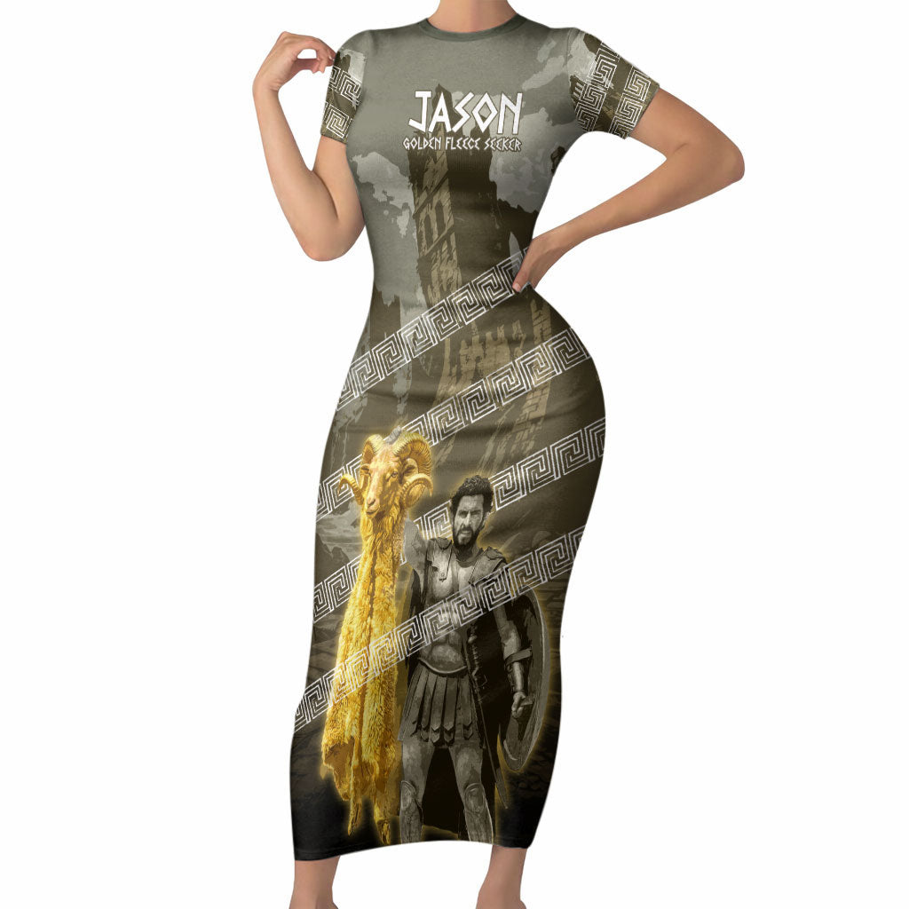Jason Golden Fleece Seeker Short Sleeve Bodycon Dress Ancient Greek Mythology Heroic Warrior Dragon Battle