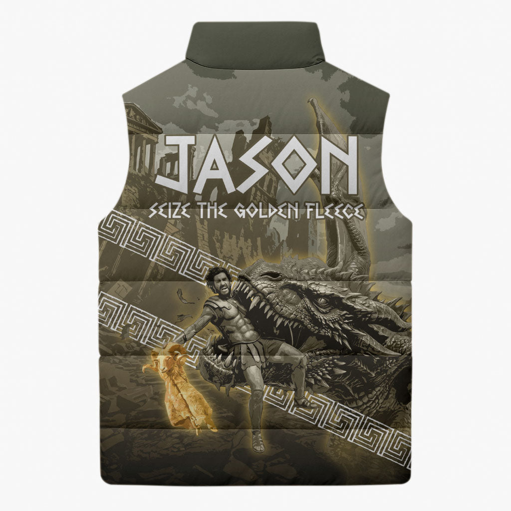 Jason Golden Fleece Seeker Sleeveless Puffer Jacket Ancient Greek Mythology Heroic Warrior Dragon Battle