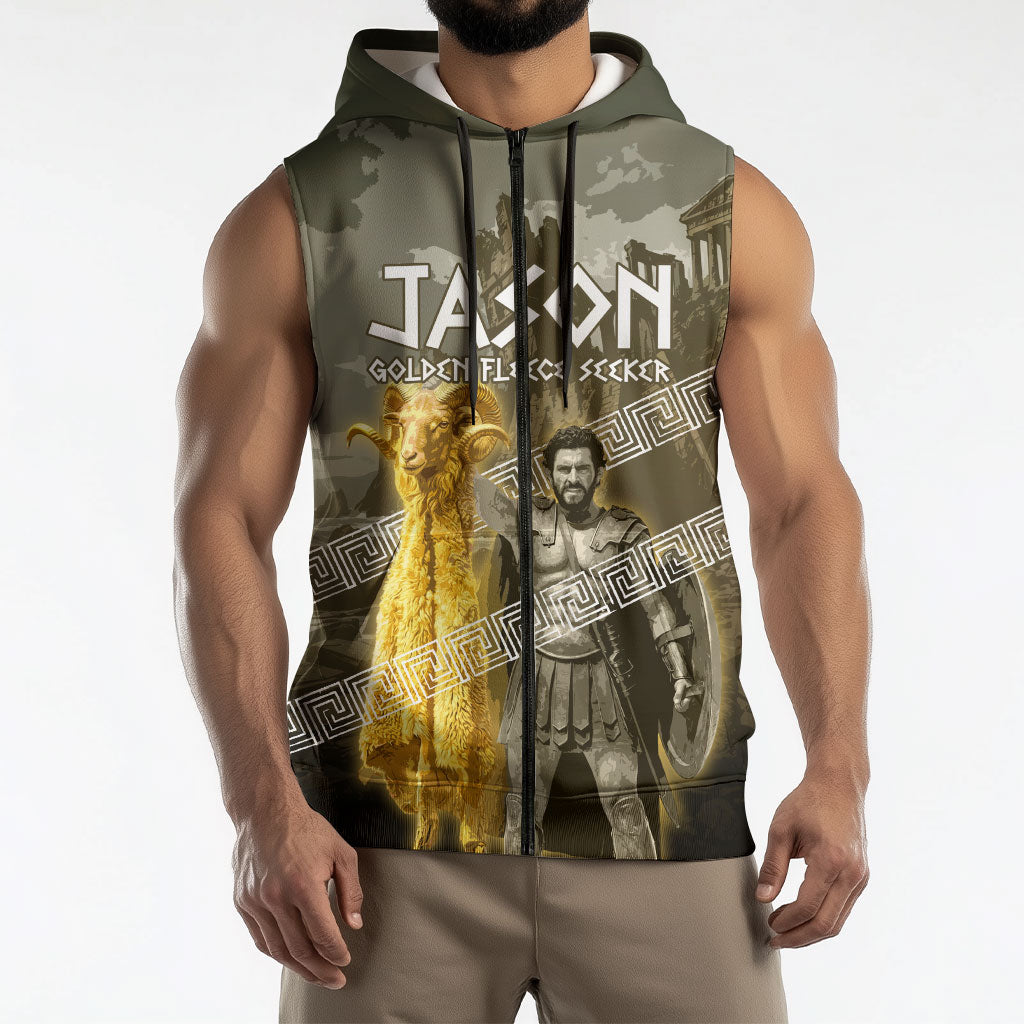 Jason Golden Fleece Seeker Sleeveless Zip Hoodie Ancient Greek Mythology Heroic Warrior Dragon Battle