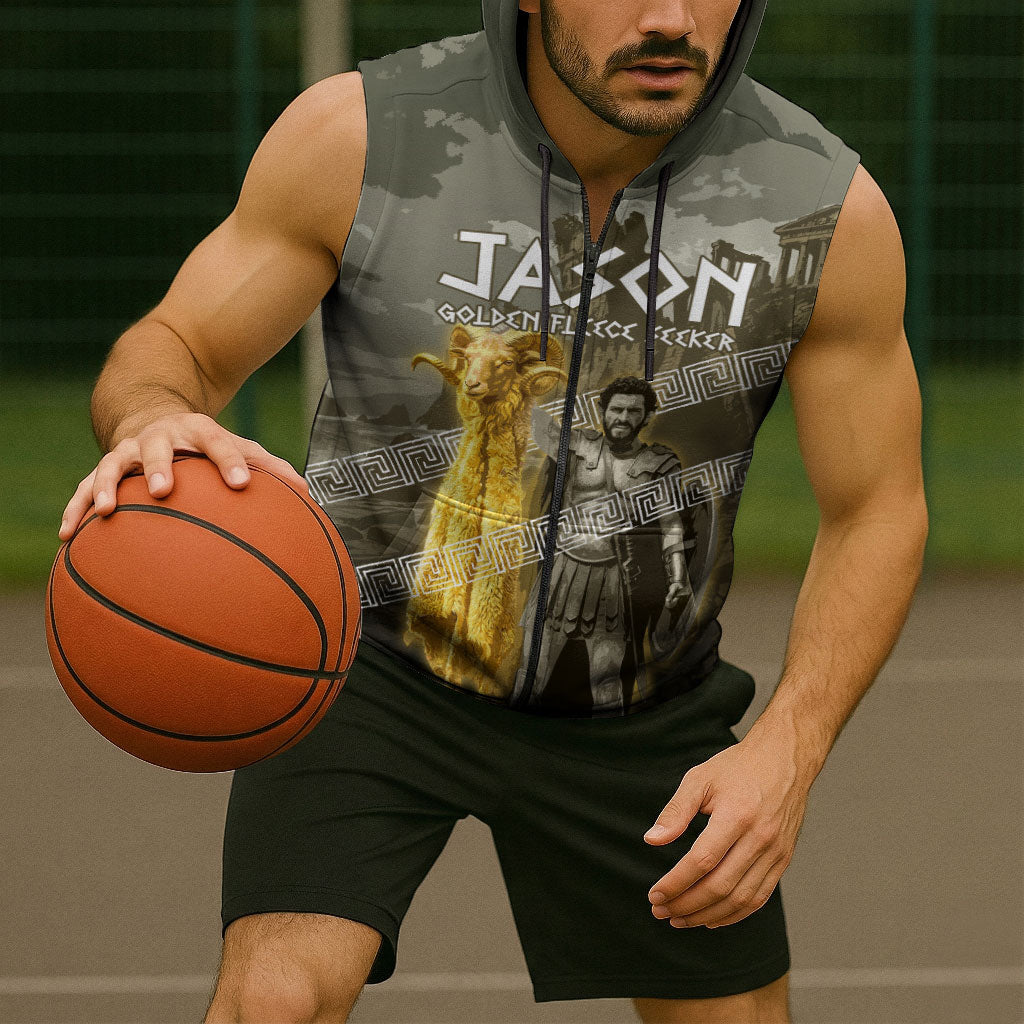 Jason Golden Fleece Seeker Sleeveless Zip Hoodie Ancient Greek Mythology Heroic Warrior Dragon Battle