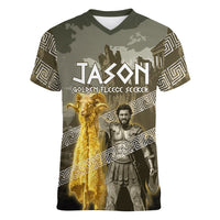 Jason Golden Fleece Seeker Women V-Neck T-Shirt Ancient Greek Mythology Heroic Warrior Dragon Battle