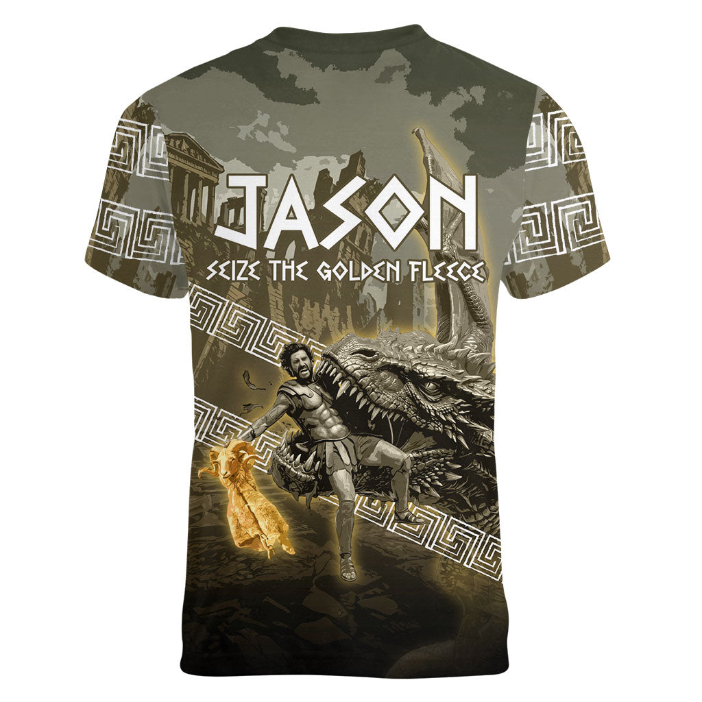 Jason Golden Fleece Seeker Women V-Neck T-Shirt Ancient Greek Mythology Heroic Warrior Dragon Battle