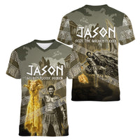 Jason Golden Fleece Seeker Women V-Neck T-Shirt Ancient Greek Mythology Heroic Warrior Dragon Battle