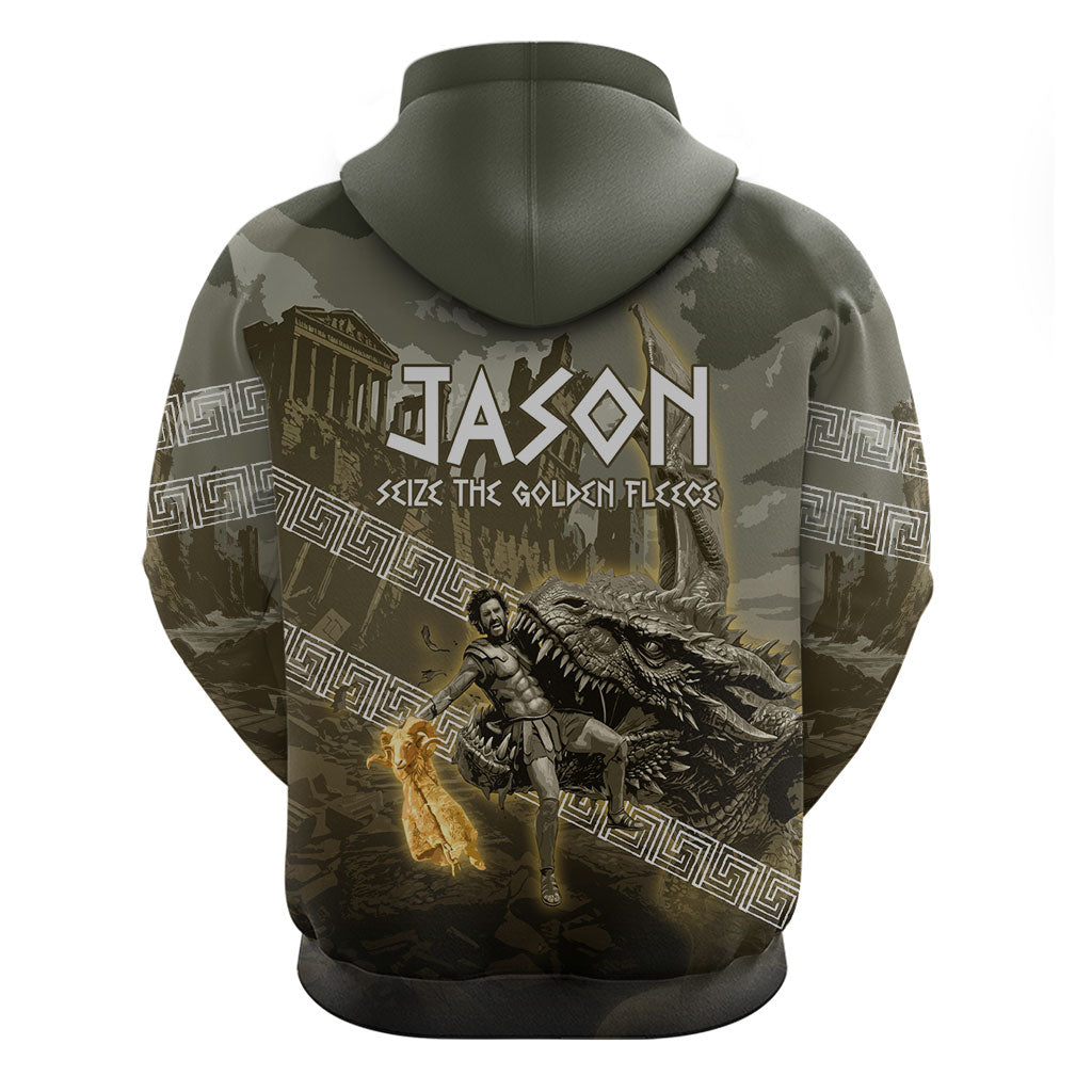 Jason Golden Fleece Seeker Zip Hoodie Ancient Greek Mythology Heroic Warrior Dragon Battle