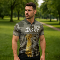 Jason Golden Fleece Seeker Zipper Polo Shirt Ancient Greek Mythology Heroic Warrior Dragon Battle