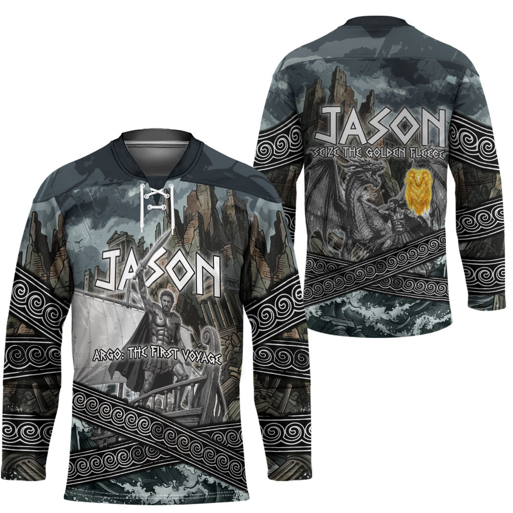 Jason Argo The First Voyage Hockey Jersey Ancient Greek Mythology Heroic Warrior Dragon Battle