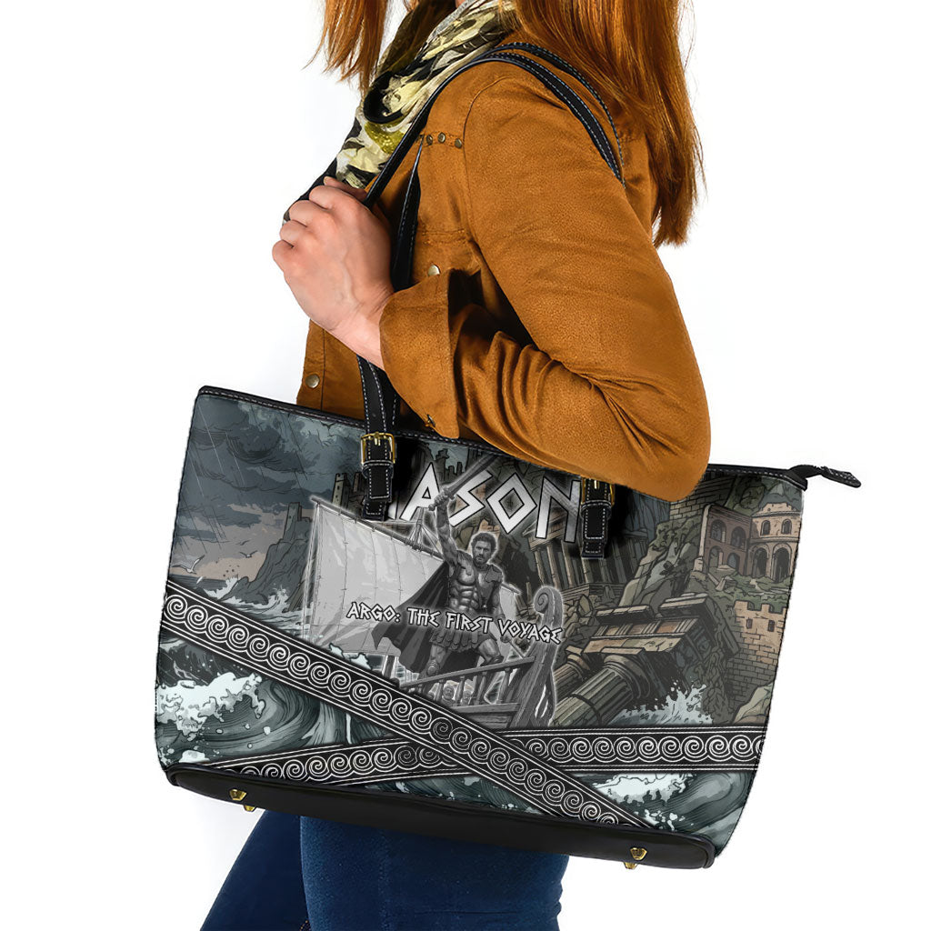 Jason Argo The First Voyage Leather Tote Bag Ancient Greek Mythology Heroic Warrior Dragon Battle