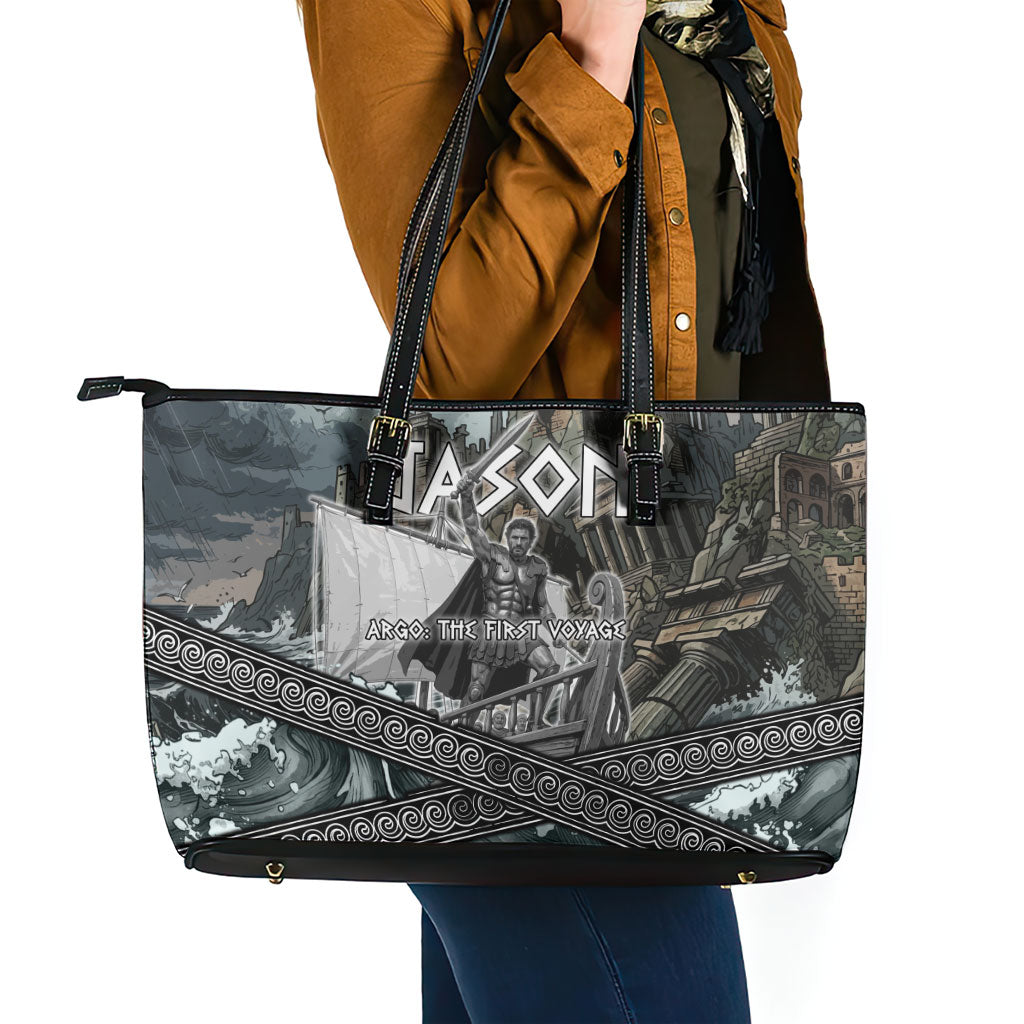 Jason Argo The First Voyage Leather Tote Bag Ancient Greek Mythology Heroic Warrior Dragon Battle