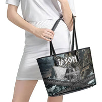 Jason Argo The First Voyage Leather Tote Bag Ancient Greek Mythology Heroic Warrior Dragon Battle