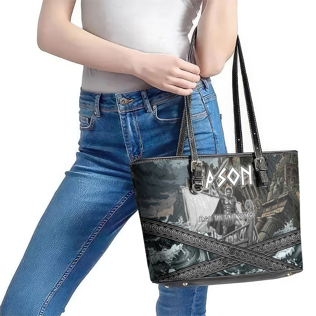 Jason Argo The First Voyage Leather Tote Bag Ancient Greek Mythology Heroic Warrior Dragon Battle