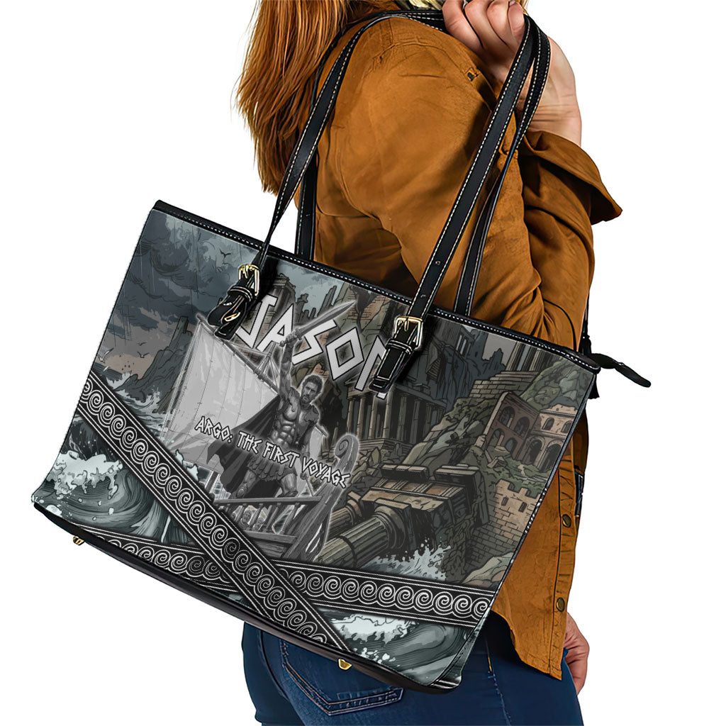 Jason Argo The First Voyage Leather Tote Bag Ancient Greek Mythology Heroic Warrior Dragon Battle