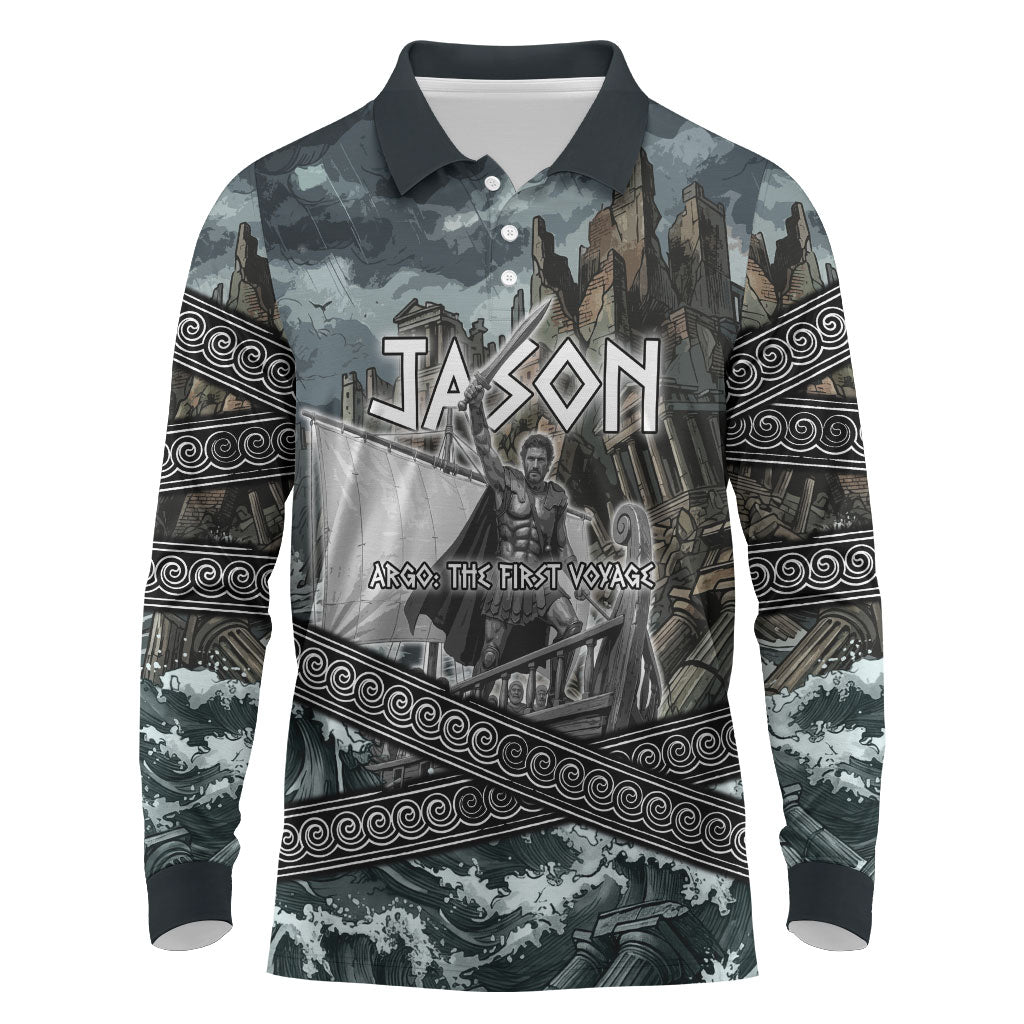 Jason Argo The First Voyage Long Sleeve Polo Shirt Ancient Greek Mythology Heroic Warrior Dragon Battle