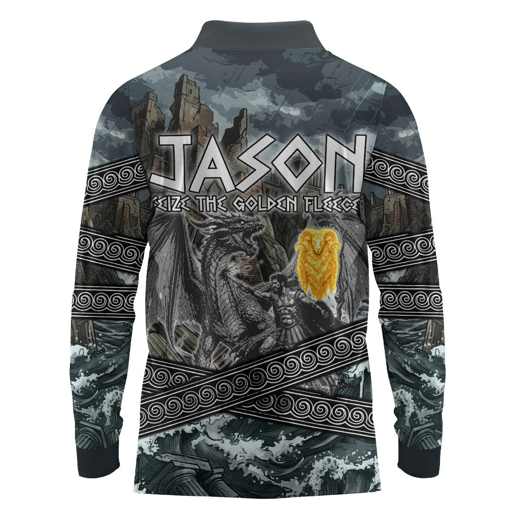 Jason Argo The First Voyage Long Sleeve Polo Shirt Ancient Greek Mythology Heroic Warrior Dragon Battle