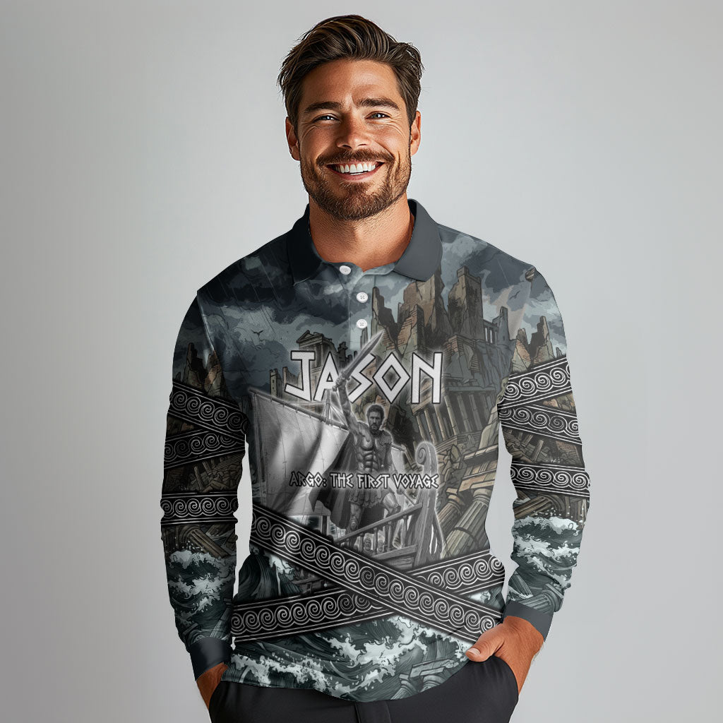 Jason Argo The First Voyage Long Sleeve Polo Shirt Ancient Greek Mythology Heroic Warrior Dragon Battle