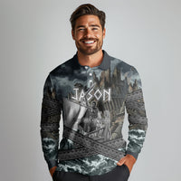 Jason Argo The First Voyage Long Sleeve Polo Shirt Ancient Greek Mythology Heroic Warrior Dragon Battle