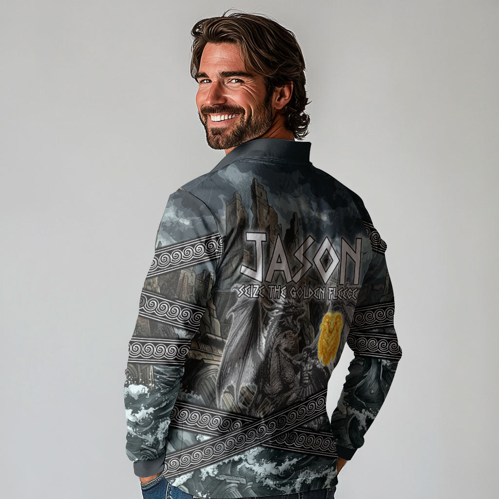 Jason Argo The First Voyage Long Sleeve Polo Shirt Ancient Greek Mythology Heroic Warrior Dragon Battle