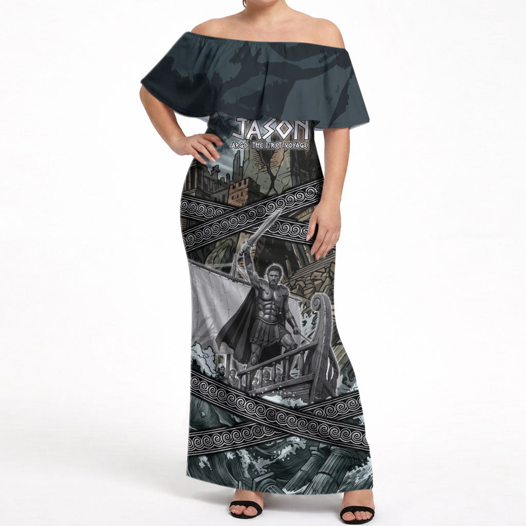 Jason Argo The First Voyage Off Shoulder Maxi Dress Ancient Greek Mythology Heroic Warrior Dragon Battle