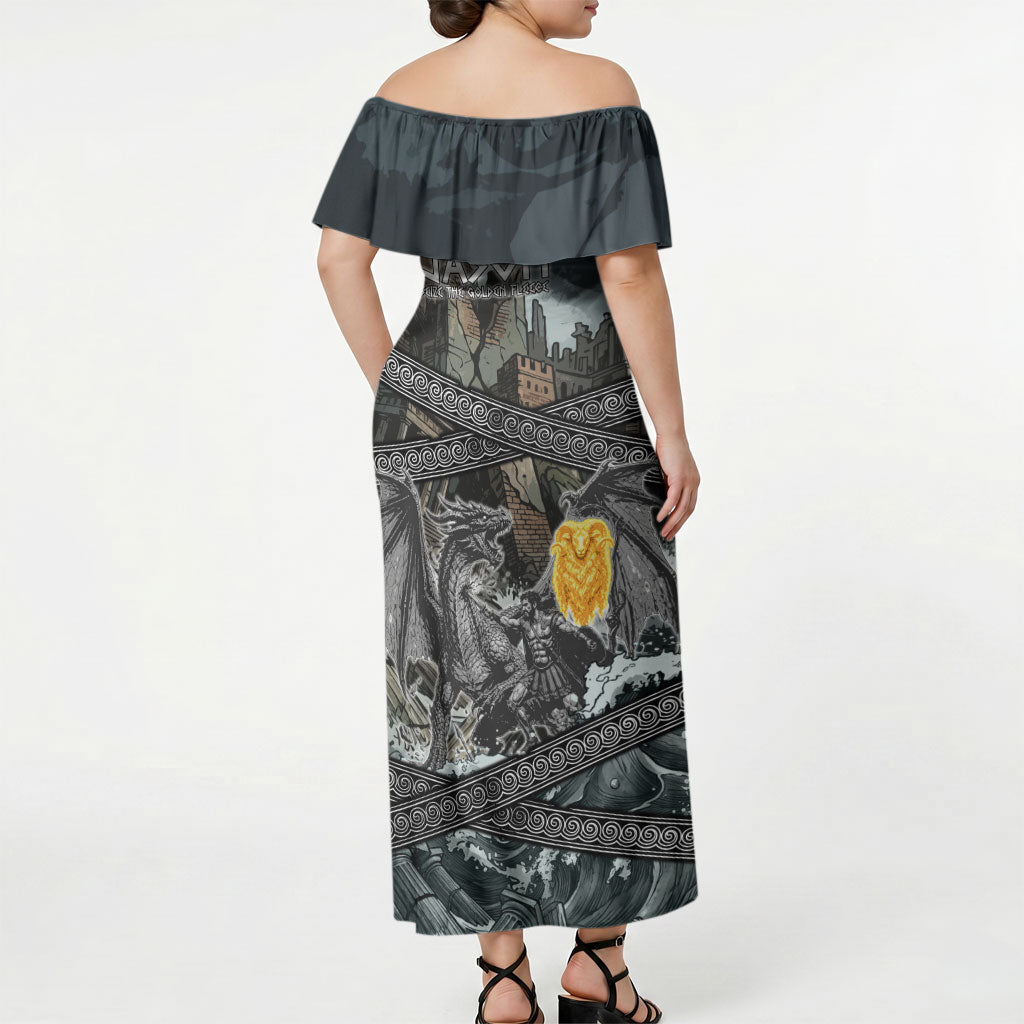 Jason Argo The First Voyage Off Shoulder Maxi Dress Ancient Greek Mythology Heroic Warrior Dragon Battle