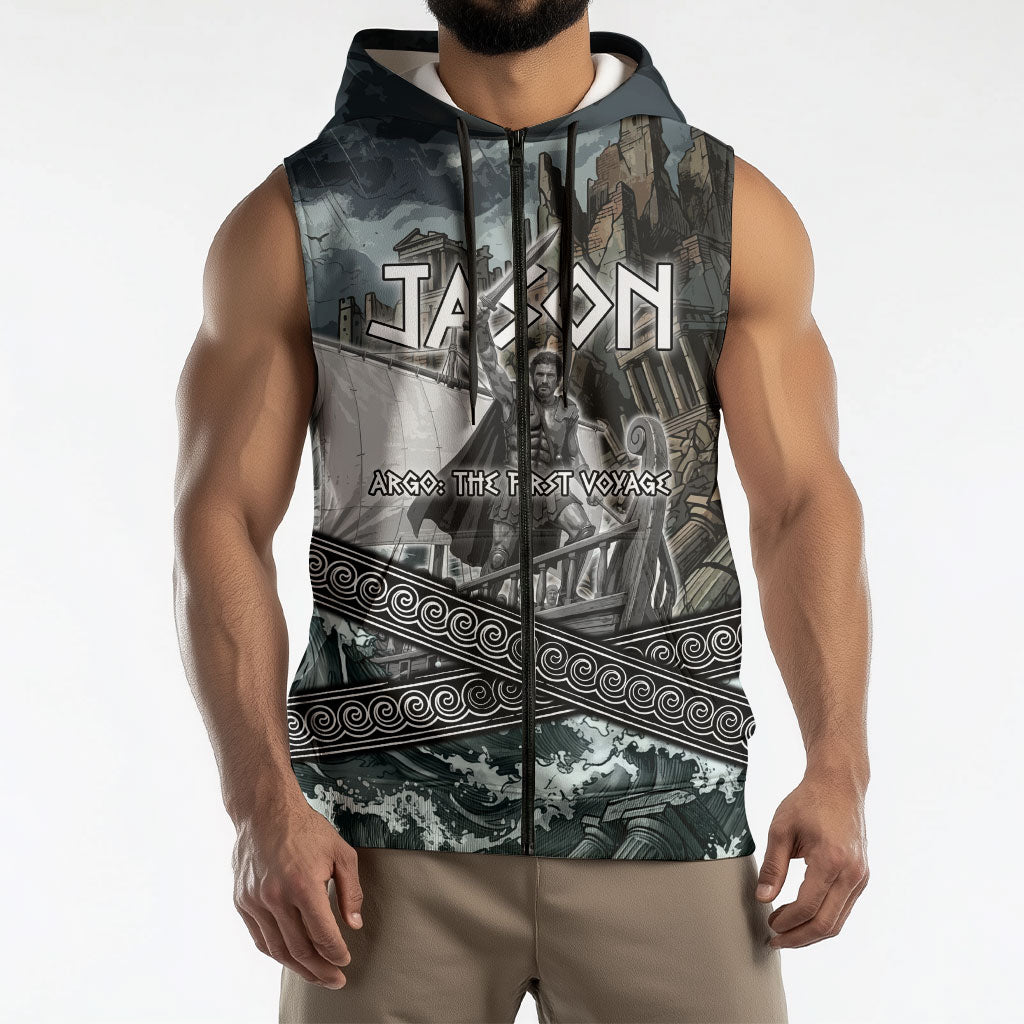 Jason Argo The First Voyage Sleeveless Zip Hoodie Ancient Greek Mythology Heroic Warrior Dragon Battle