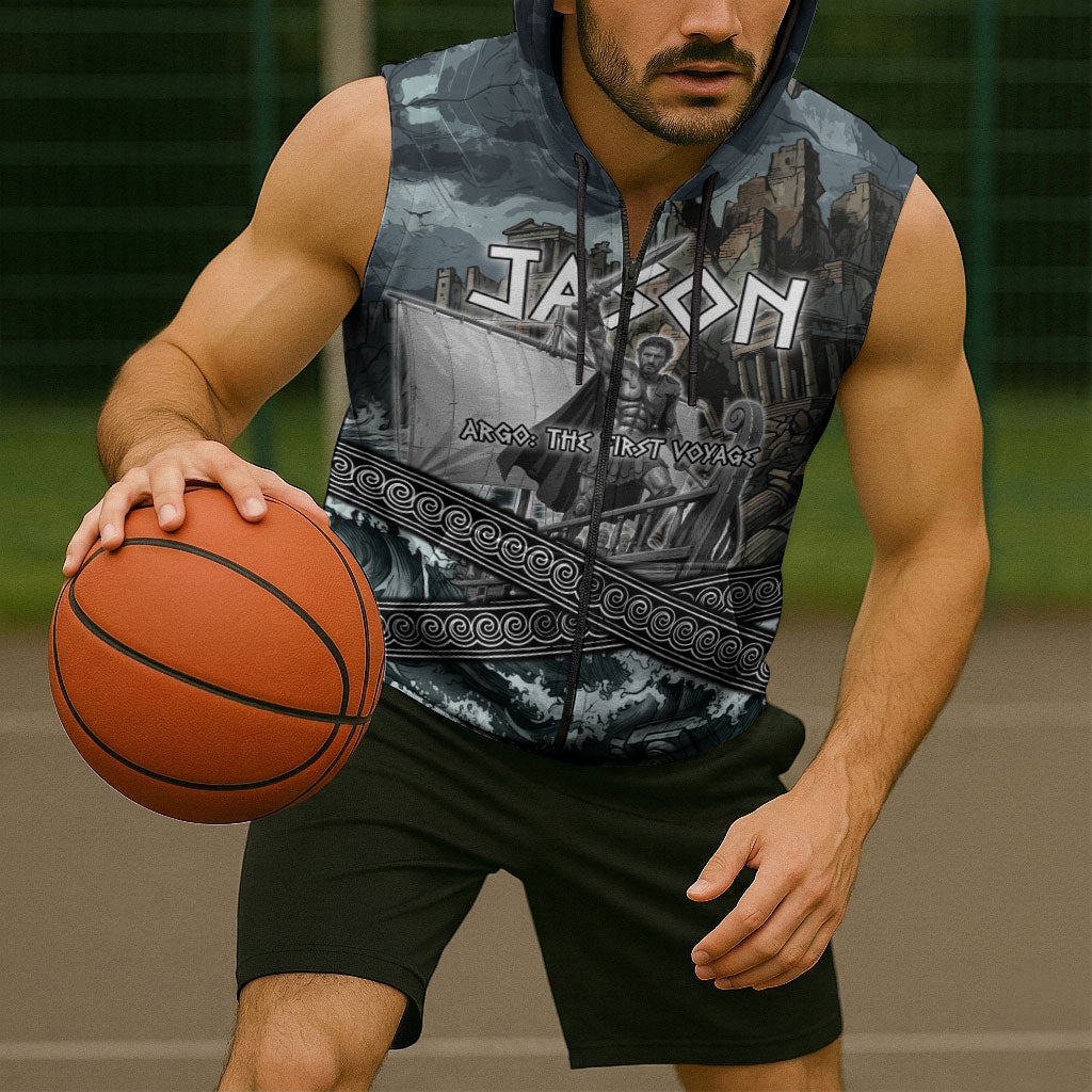 Jason Argo The First Voyage Sleeveless Zip Hoodie Ancient Greek Mythology Heroic Warrior Dragon Battle