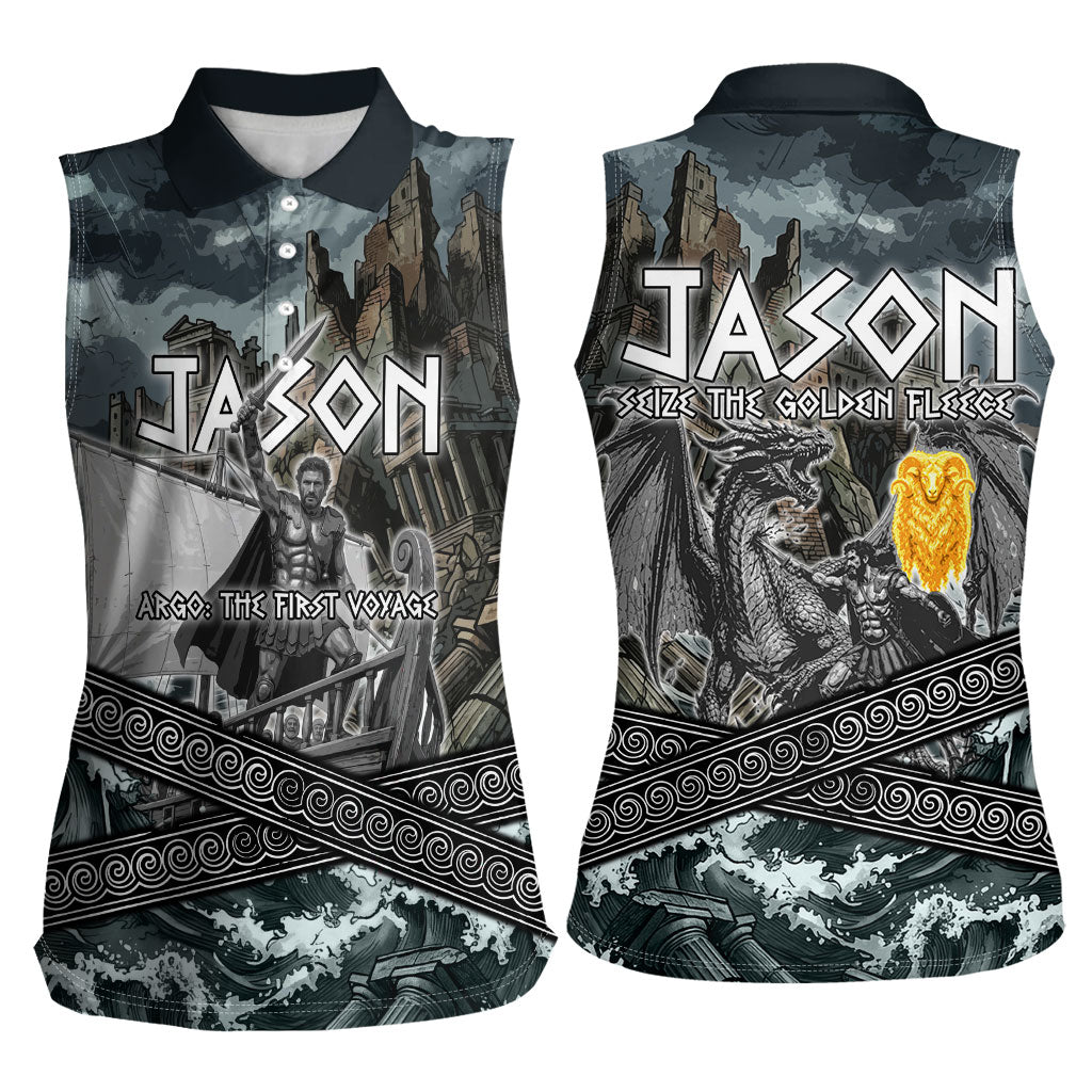 Jason Argo The First Voyage Women Sleeveless Polo Shirt Ancient Greek Mythology Heroic Warrior Dragon Battle