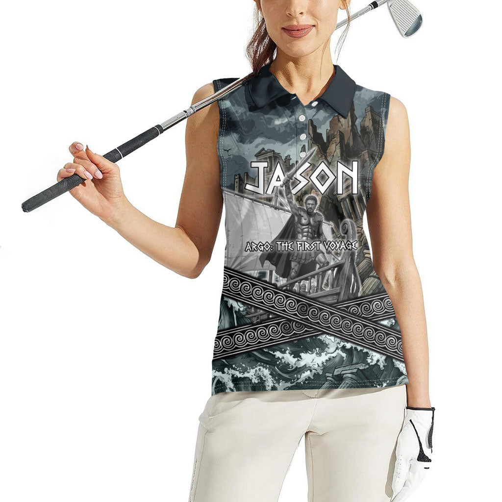 Jason Argo The First Voyage Women Sleeveless Polo Shirt Ancient Greek Mythology Heroic Warrior Dragon Battle