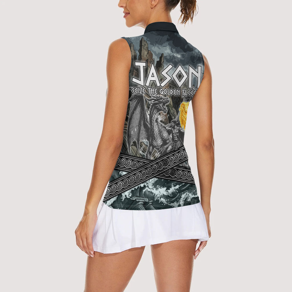 Jason Argo The First Voyage Women Sleeveless Polo Shirt Ancient Greek Mythology Heroic Warrior Dragon Battle